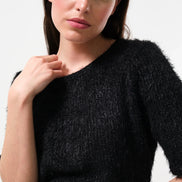 Laureen Eyelash Rib Short Sleeve Jumper - Black