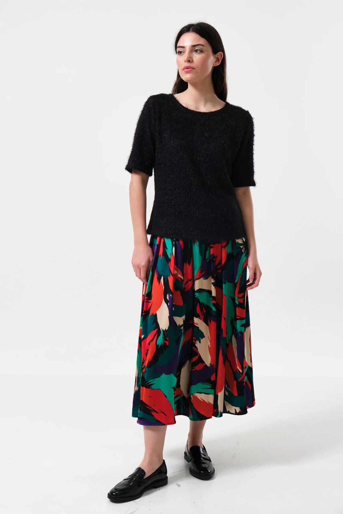 Laureen Eyelash Rib Short Sleeve Jumper - Black