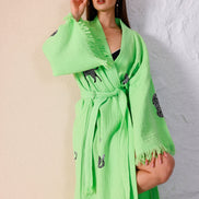 WILD LEOPARD Organic Cotton Kimono in Lime