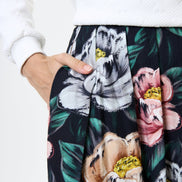 Lizea Peonies Print Pleated Midi Skirt - Black