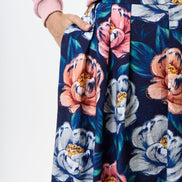 Lizea Peonies Print Pleated Midi Skirt - Navy