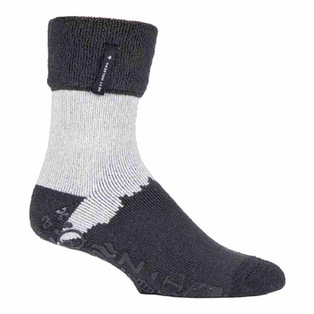 Mens Turnover Thermal Fleece Lined Bed Socks with Non Slip Grips