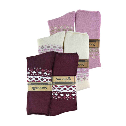 Ladies 3 Pack Turnover Top Wool Bed Socks for Winter - Fluffy Nordic Design