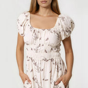 Beige Embroidered Milkmaid Midi Dress