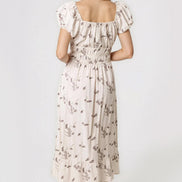 Beige Embroidered Milkmaid Midi Dress
