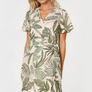 Green Leaf Print Wrap Front Mini Dress