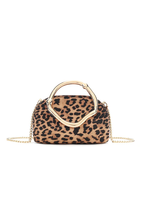 Leopard Print Clutch Bag with Handle Design