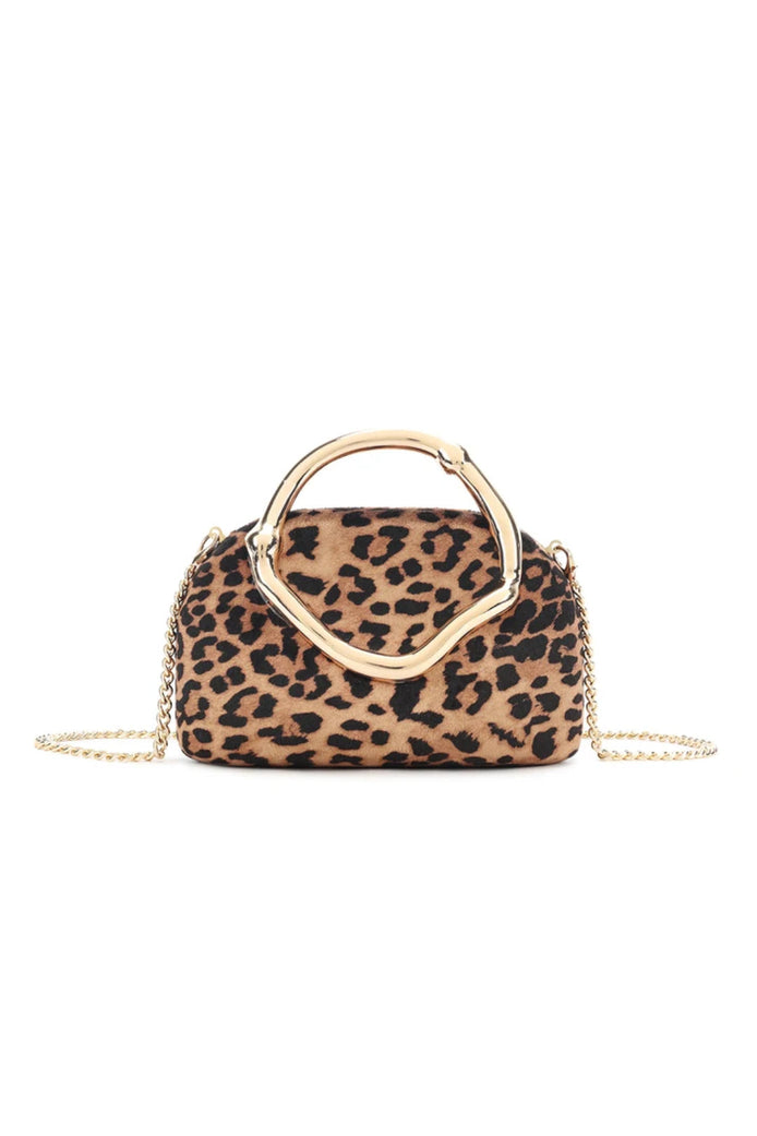 Leopard Print Clutch Bag with Handle Design