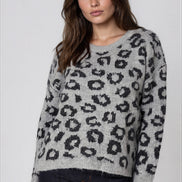 Grey Leopard Pattern Wool‑Blend Knit Jumper