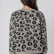 Grey Leopard Pattern Wool‑Blend Knit Jumper