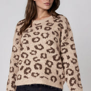 Beige Leopard Pattern Wool‑Blend Knit Jumper