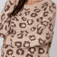 Beige Leopard Pattern Wool‑Blend Knit Jumper