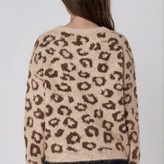 Beige Leopard Pattern Wool‑Blend Knit Jumper