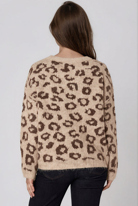 Beige Leopard Pattern Wool‑Blend Knit Jumper