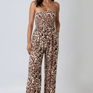 Leopard Print Shirred Jumpsuit
