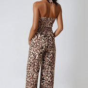 Leopard Print Shirred Jumpsuit