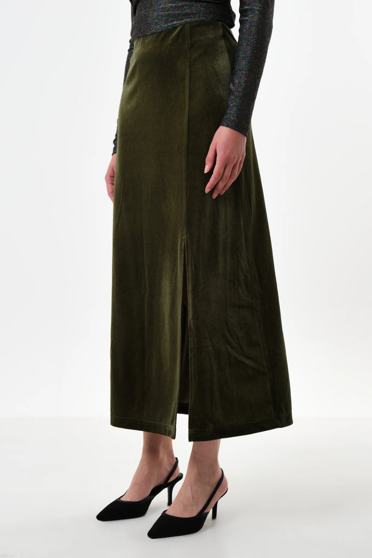 Mahee Velvet Midi Skirt - Sage