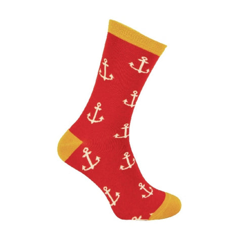 1 Pack Men's Novelty Red Anchors Bamboo Socks