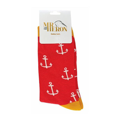 1 Pack Men's Novelty Red Anchors Bamboo Socks