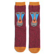 1 Pack Mens Novelty Oxblood Coloured Baboon Bamboo Socks