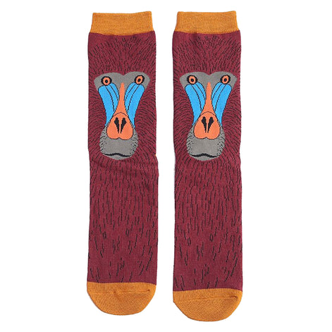 1 Pack Mens Novelty Oxblood Coloured Baboon Bamboo Socks