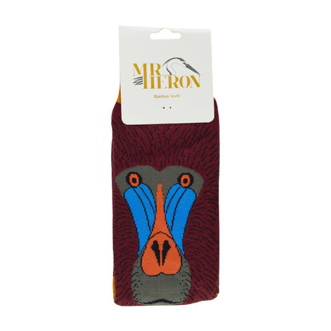 1 Pack Mens Novelty Oxblood Coloured Baboon Bamboo Socks