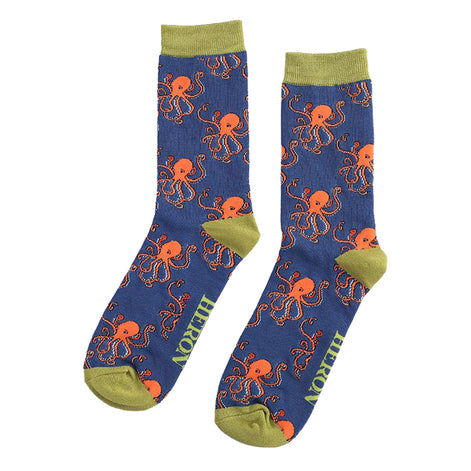 1 Pack Men's Novelty Navy Octopus Bamboo Socks