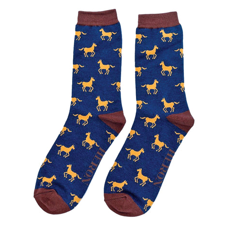 1 Pack Men's Novelty Navy Horse Bamboo Socks