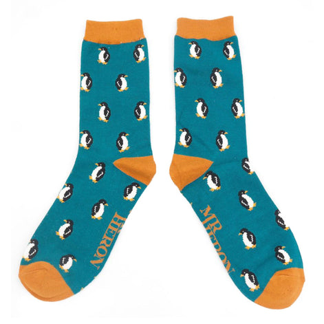 1 Pack Men's Novelty Teal Penguin Bamboo Socks