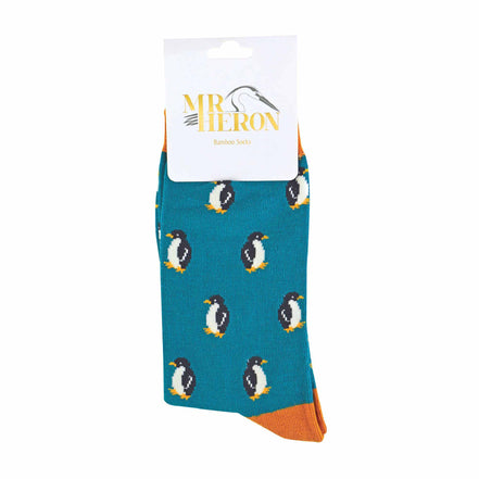 1 Pack Men's Novelty Teal Penguin Bamboo Socks