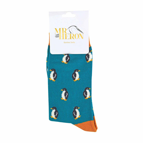 1 Pack Men's Novelty Teal Penguin Bamboo Socks