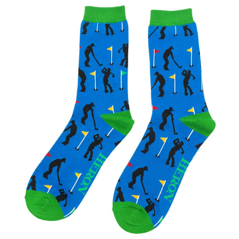 1 Pack Men's Novelty Blue Golf Bamboo Socks