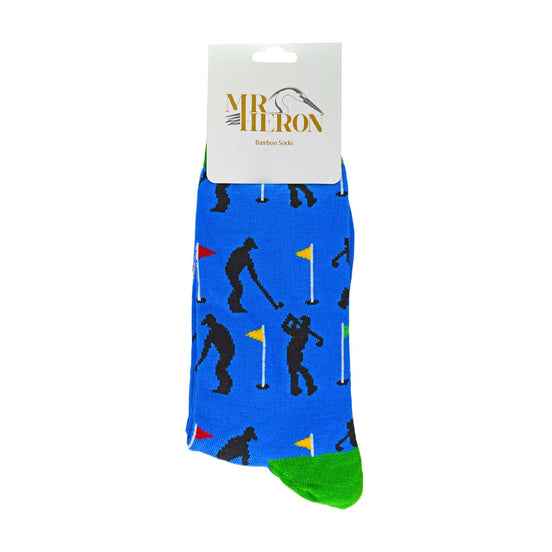 1 Pack Men's Novelty Blue Golf Bamboo Socks