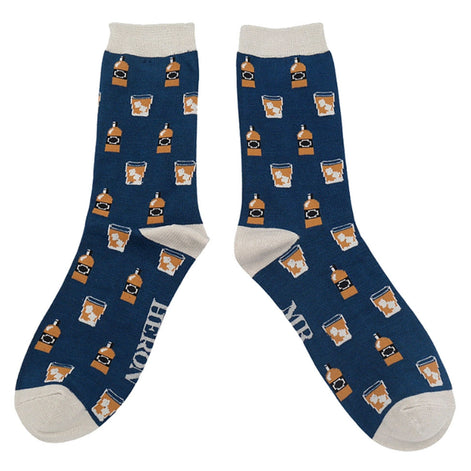 1 Pack Men's Novelty Navy Whiskey Bamboo Socks