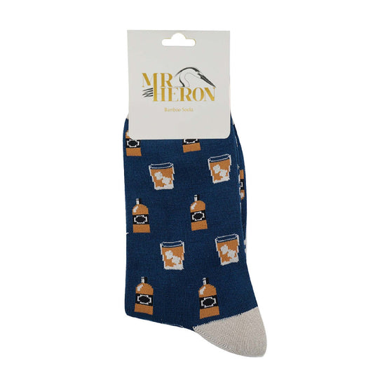 1 Pack Men's Novelty Navy Whiskey Bamboo Socks