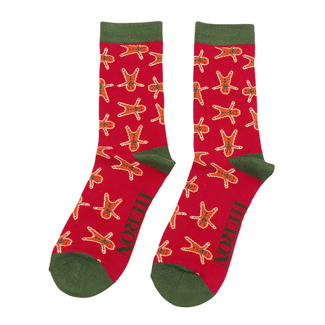 1 Pack Men's Dark Red Gingerbread Men Bamboo Socks