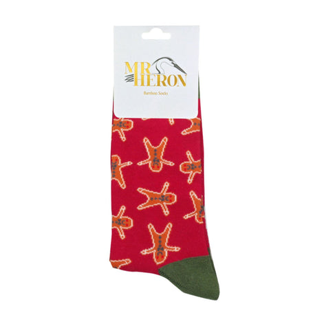 1 Pack Men's Dark Red Gingerbread Men Bamboo Socks
