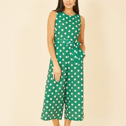 Yumi Green Polka Dot Culotte Jumpsuit