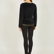 Yumi Black Fluffy Star Christmas Jumper