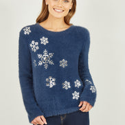 Mela Navy Sequin Snowflake Fluffy Jumper