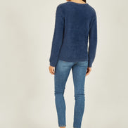 Yumi Navy Sequin Snowflake Fluffy Jumper