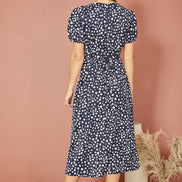 Yumi Navy Spot Midi Tea Dress
