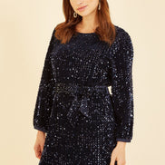 Mela Navy Sequin Smock Dress