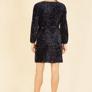 Mela Navy Sequin Smock Dress