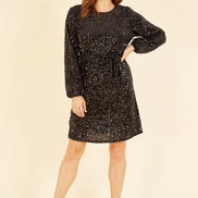 Mela Black Sequin Smock Dress
