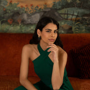 Yumi Green Cross Over Halter Neck Jumpsuit