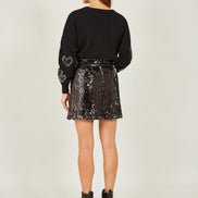 Yumi Black Sequin Mini Skirt