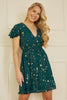 Yumi Green Foil Star Print Wrap Skater Dress
