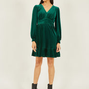 Yumi Green Velvet Long Sleeve Skater Dress