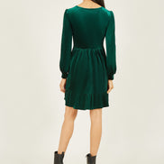 Yumi Green Velvet Long Sleeve Skater Dress